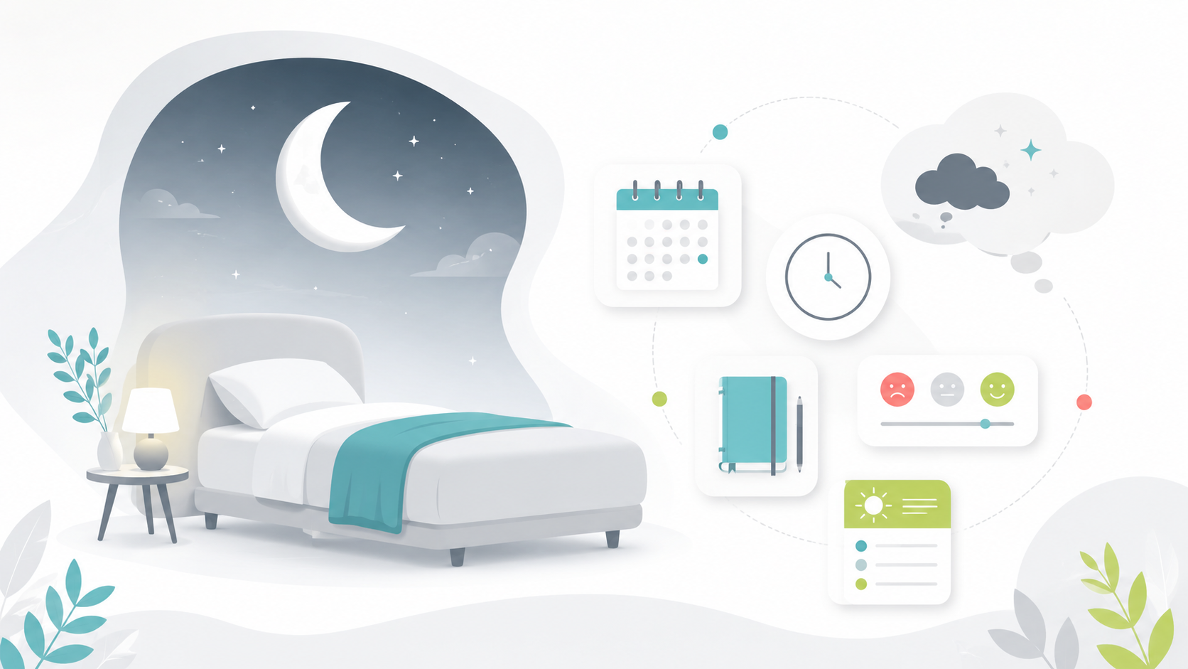 Beruhigende Nachtszene mit Wellness-Icons