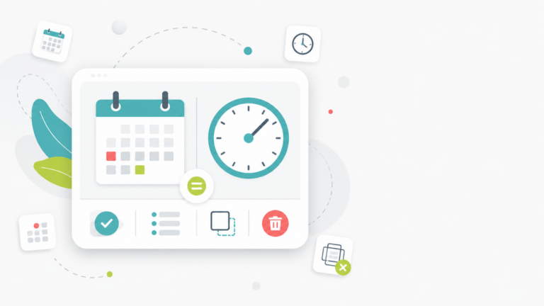 Moderner Arbeitsbereich mit Kalender und Uhr
