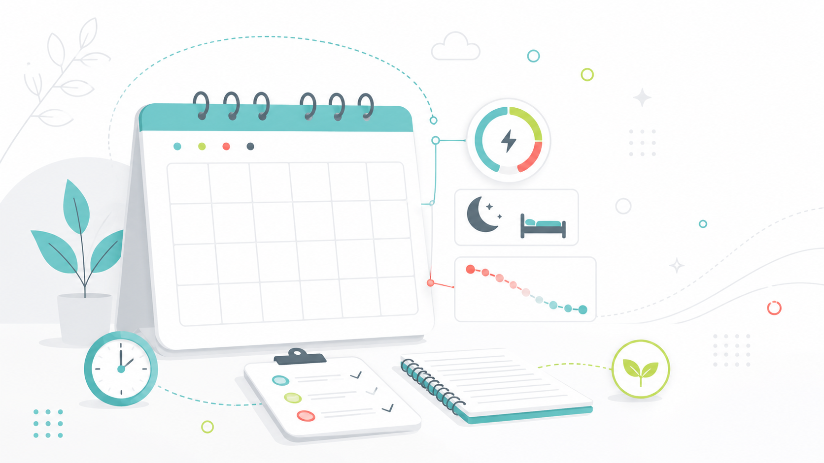 Produktivitätsübersicht mit Kalender und Widgets