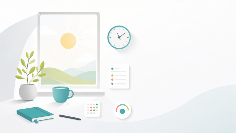 Ruhevolle Morgenarbeitsumgebung im minimalistischen Stil